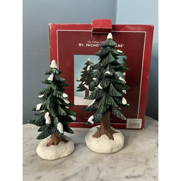 St Nicholas Square Village Collection 6" & 8" Pine Trees Hand Painted w/ Box - Picture 4 of 11